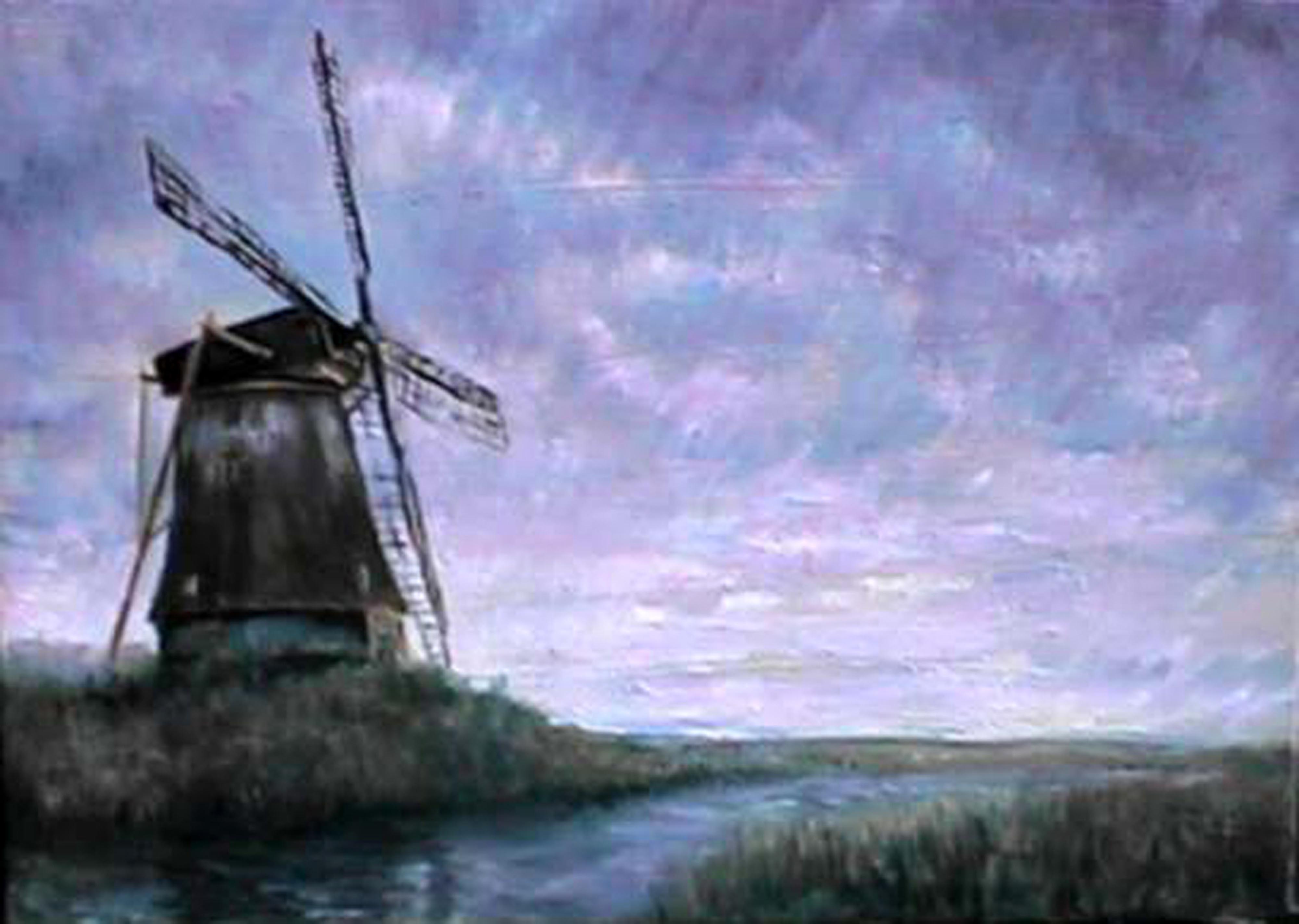 windmill, oil on canvas by Frank Stock